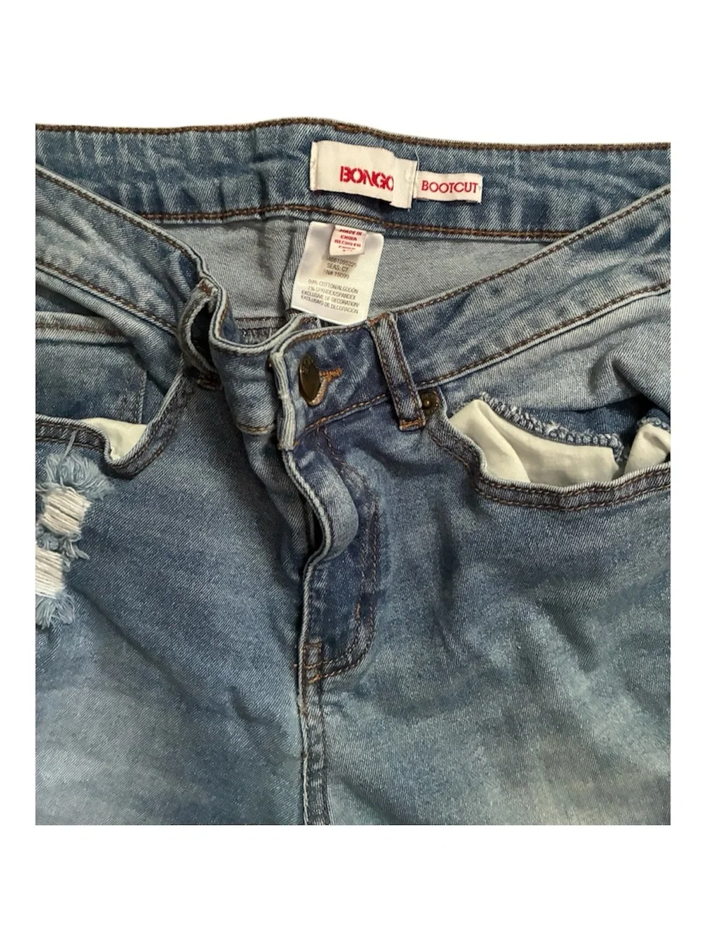Women’s Authentic Bongo Distressed Denim Bermuda Cutoffs Shorts in Faded Blue
